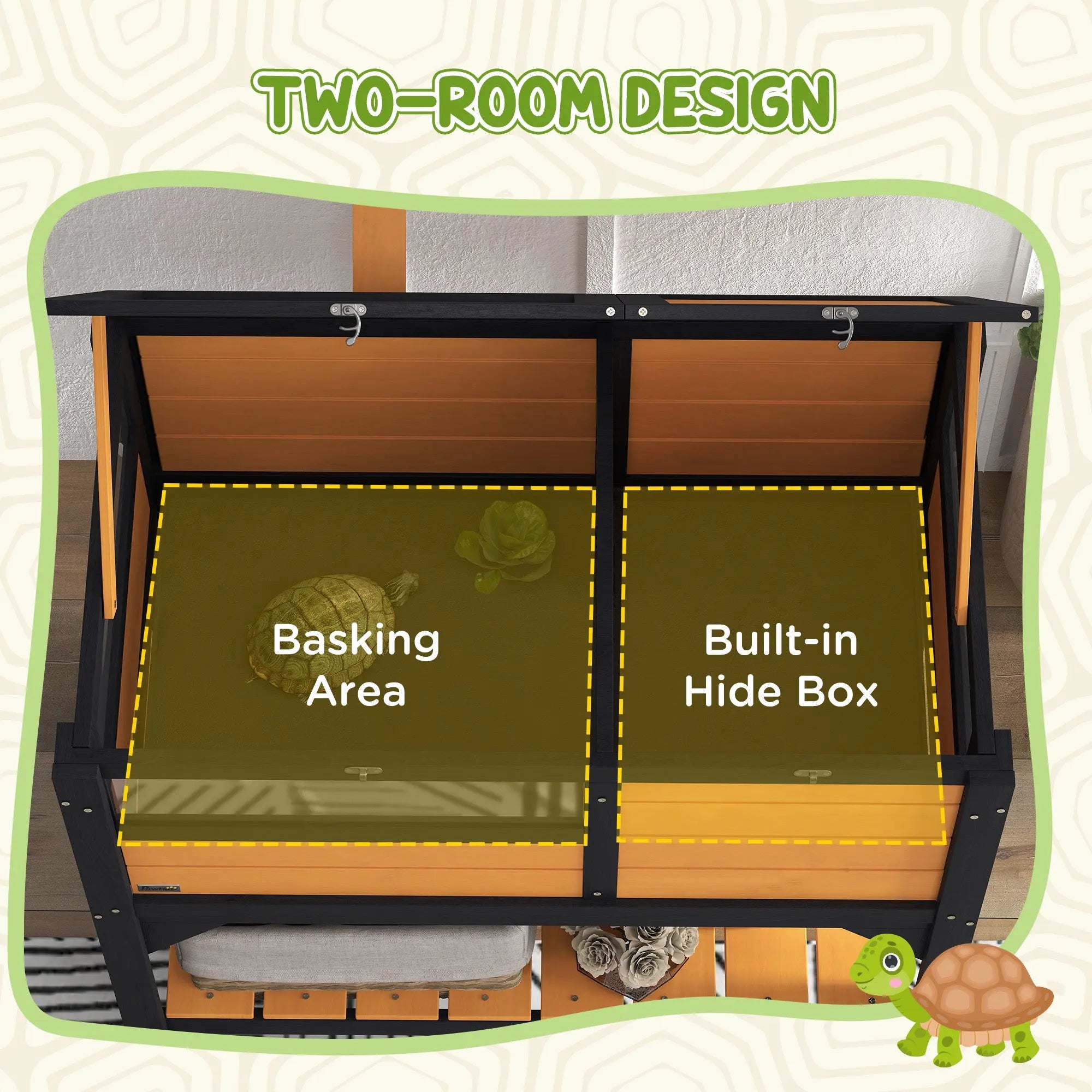 PawHut Wooden Tortoise House, with Shelter, Run, Shelf, Lamp Holder, Tray, Yellow 