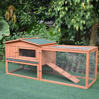 Pawhut 2 Floor Wooden Guinea Pigs Hutches House Bunny Coop Outdoor Garden Backyard, 158L x 58W x 68H cm 