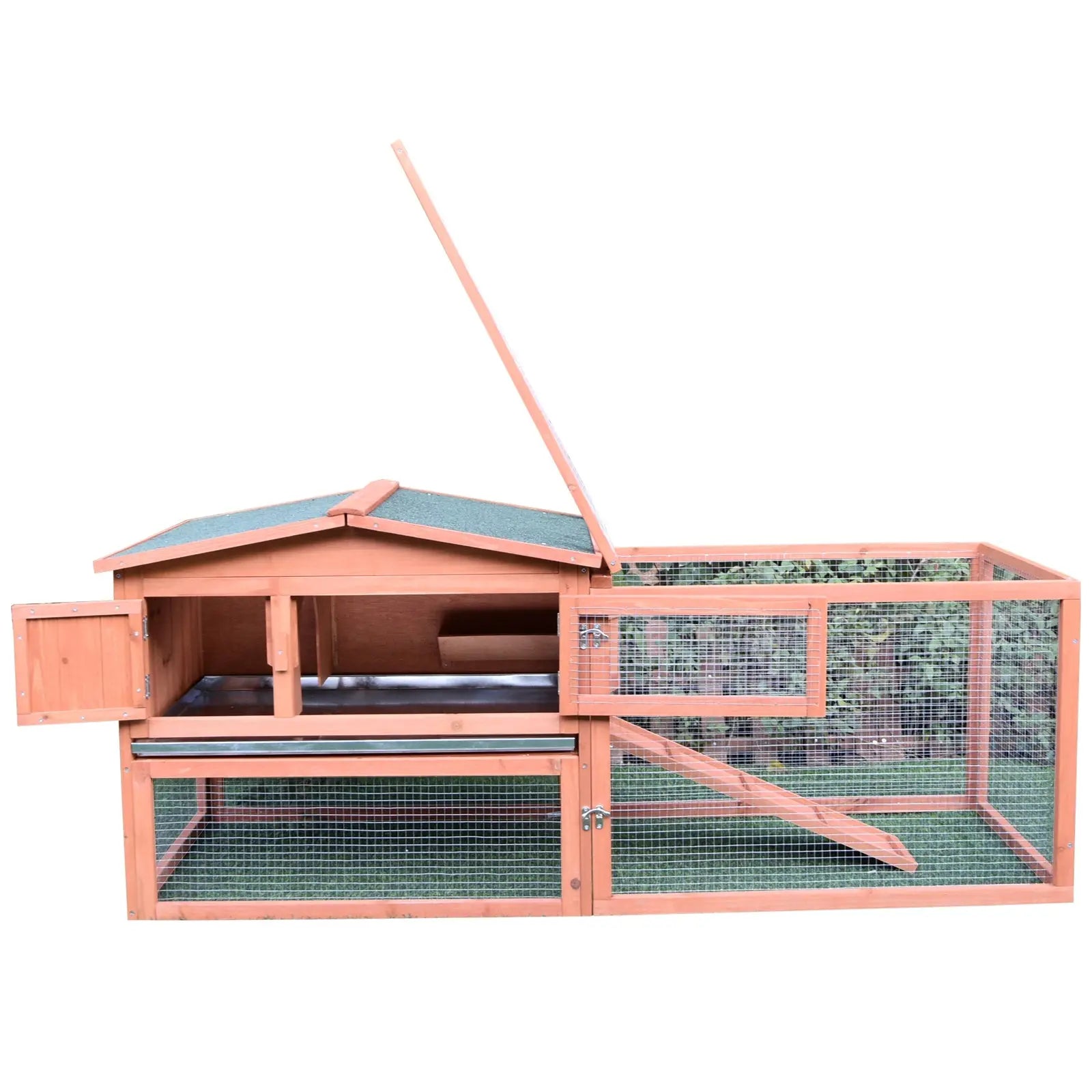 Pawhut 2 Floor Wooden Guinea Pigs Hutches House Bunny Coop Outdoor Garden Backyard, 158L x 58W x 68H cm 