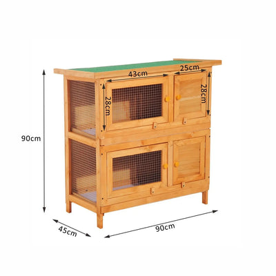 Pawhut 90cm 2 Tiers Double Decker Wooden Guinea Pigs Hutches Pet Cage 