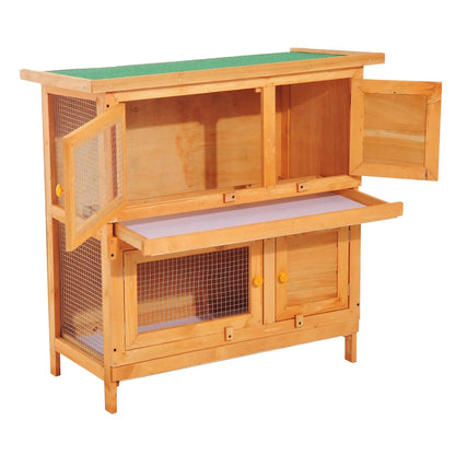 Pawhut 90cm 2 Tiers Double Decker Wooden Guinea Pigs Hutches Pet Cage 