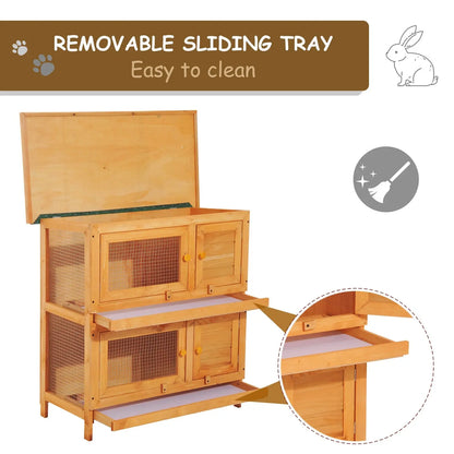 Pawhut 90cm 2 Tiers Double Decker Wooden Guinea Pigs Hutches Pet Cage 