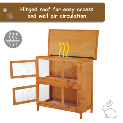 Pawhut 90cm 2 Tiers Double Decker Wooden Guinea Pigs Hutches Pet Cage 
