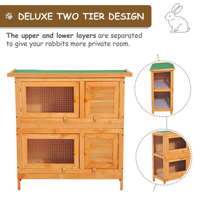 Pawhut 90cm 2 Tiers Double Decker Wooden Guinea Pigs Hutches Pet Cage 