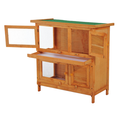 Pawhut 90cm 2 Tiers Double Decker Wooden Guinea Pigs Hutches Pet Cage 