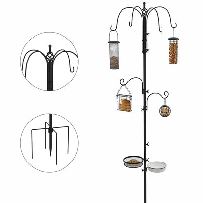 Pawhut Bird Feeding Station Kit, Wild Bird Feeder Pole with 6 Hooks, 4 Hanging Feeders for Peanuts, Seed, Fat Balls, for Garden, Outdoor, Black 