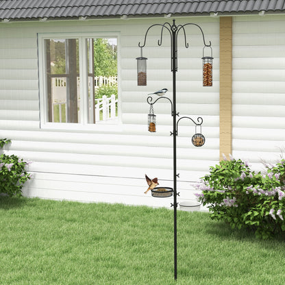 Pawhut Bird Feeding Station Kit, Wild Bird Feeder Pole with 6 Hooks, 4 Hanging Feeders for Peanuts, Seed, Fat Balls, for Garden, Outdoor, Black 