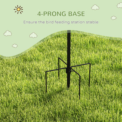 Pawhut Bird Feeding Station Kit, Wild Bird Feeder Pole with 6 Hooks, 4 Hanging Feeders for Peanuts, Seed, Fat Balls, for Garden, Outdoor, Black 