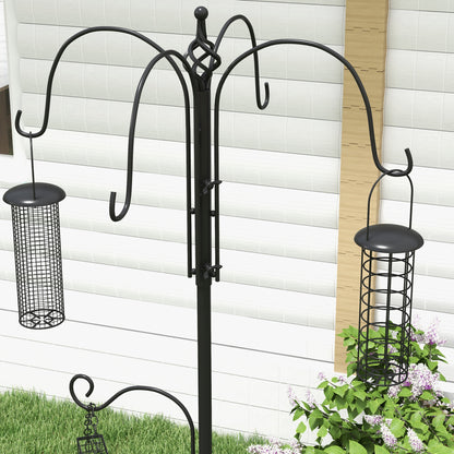 Pawhut Bird Feeding Station Kit, Wild Bird Feeder Pole with 6 Hooks, 4 Hanging Feeders for Peanuts, Seed, Fat Balls, for Garden, Outdoor, Black 