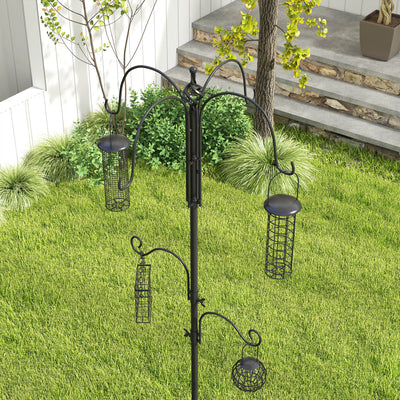 Pawhut Bird Feeding Station Kit, Wild Bird Feeder Pole with 6 Hooks, 4 Hanging Feeders for Peanuts, Seed, Fat Balls, for Garden, Outdoor, Black 