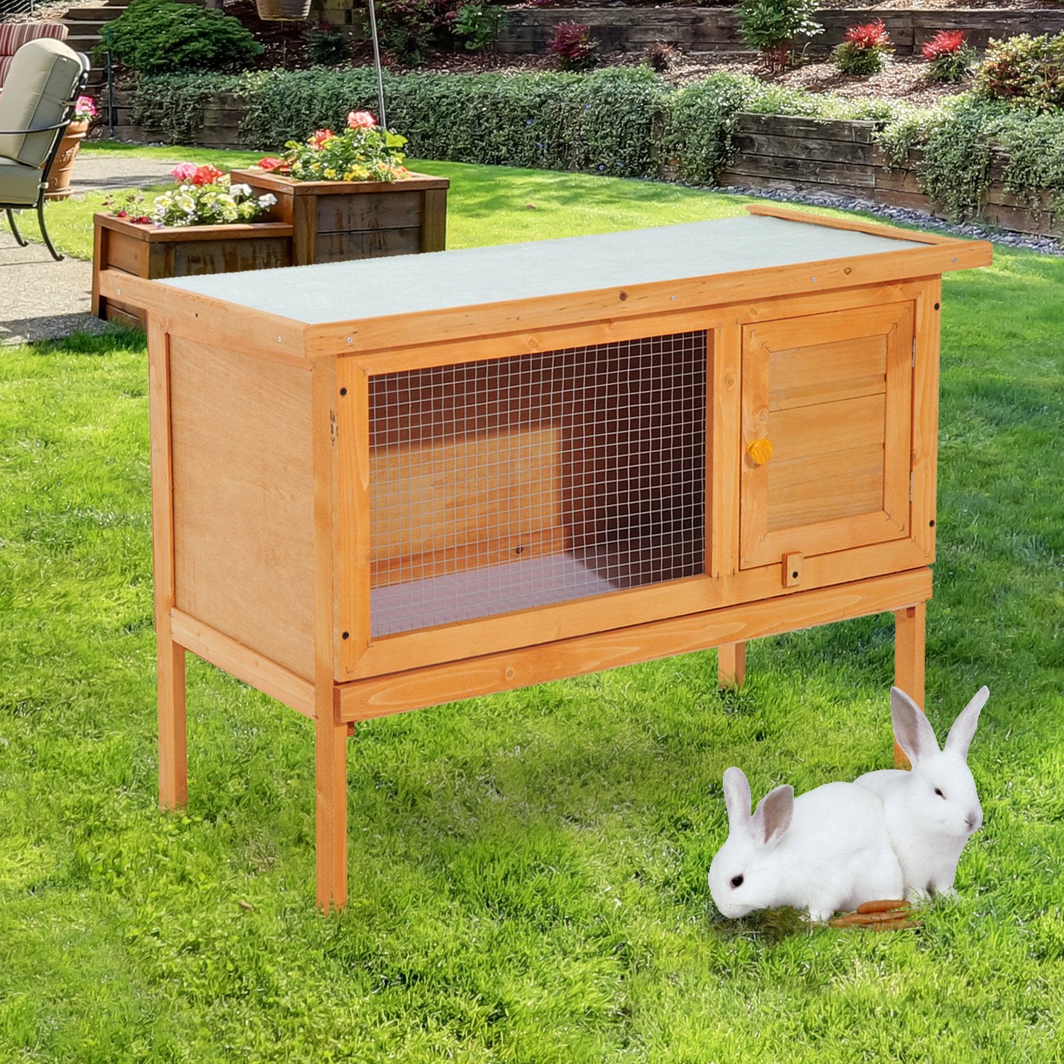 Pawhut Guinea Pigs Hutches,90Lx45Wx65H cm-Fir Wood 