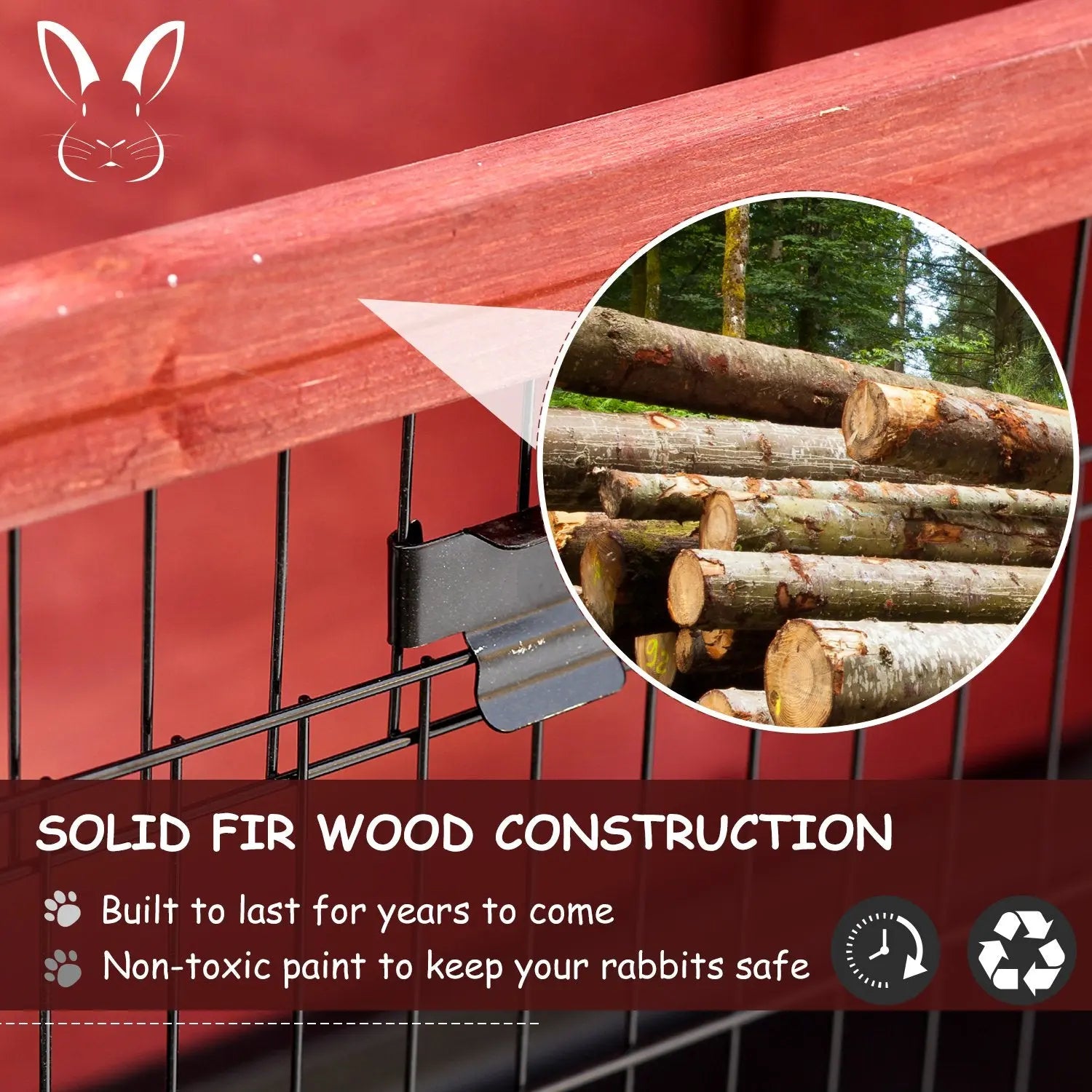 Pawhut Two-Tier Double Decker Wooden Guinea Pigs Hutches Pet Cage 136.4Lx50Wx93H cm-Brown/White 