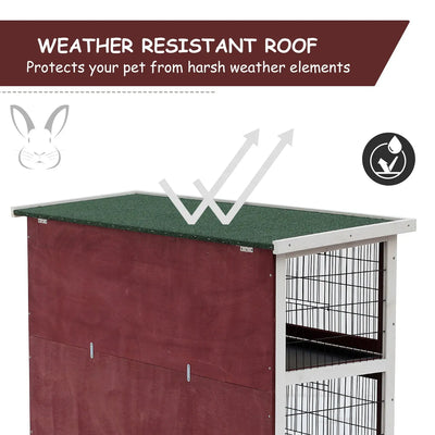 Pawhut Two-Tier Double Decker Wooden Guinea Pigs Hutches Pet Cage 136.4Lx50Wx93H cm-Brown/White 
