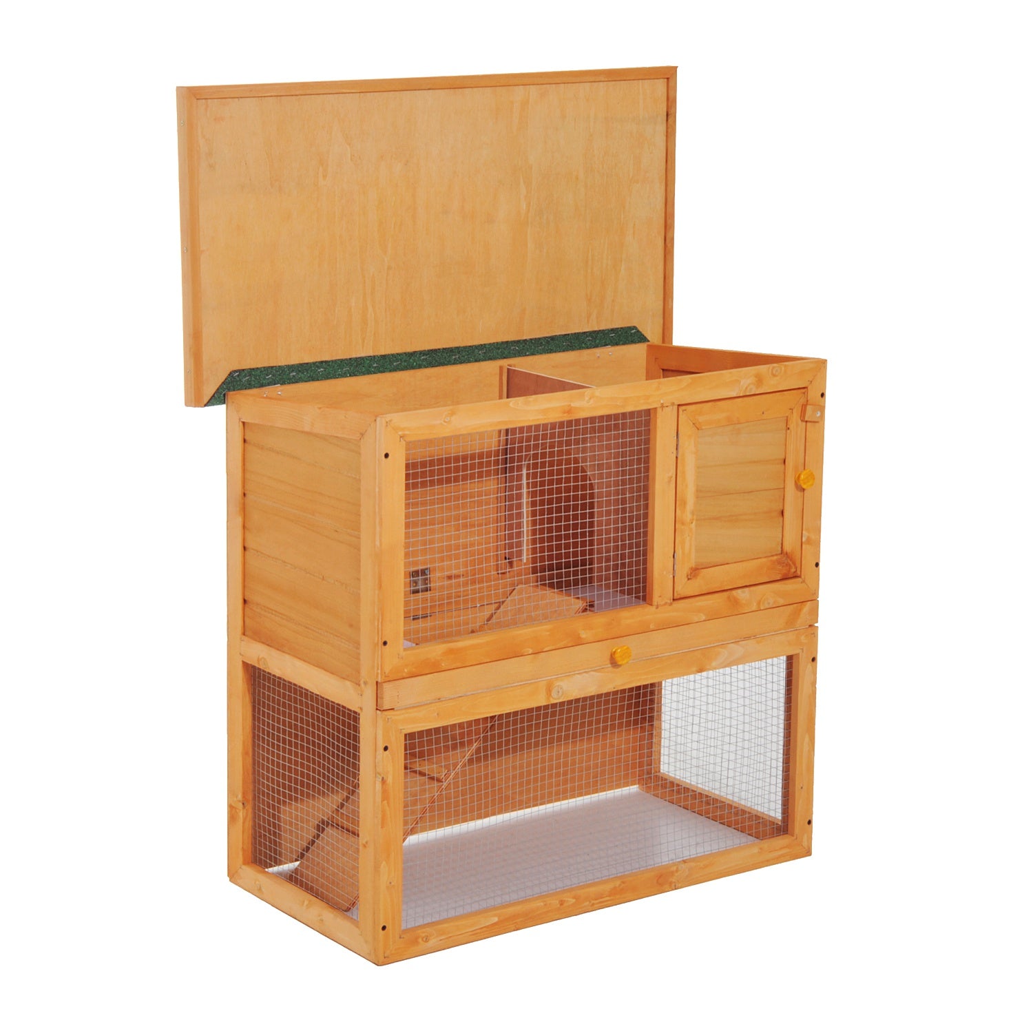 Pawhut Wooden 90cm 2 Tiers Guinea Pigs Hutches 