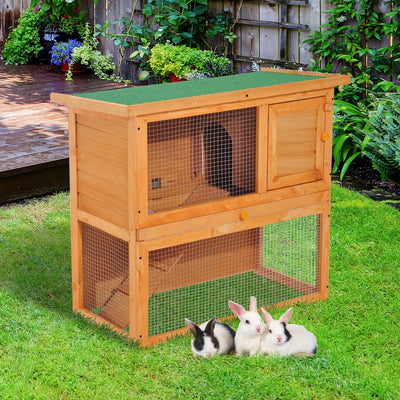 Pawhut Wooden 90cm 2 Tiers Guinea Pigs Hutches 