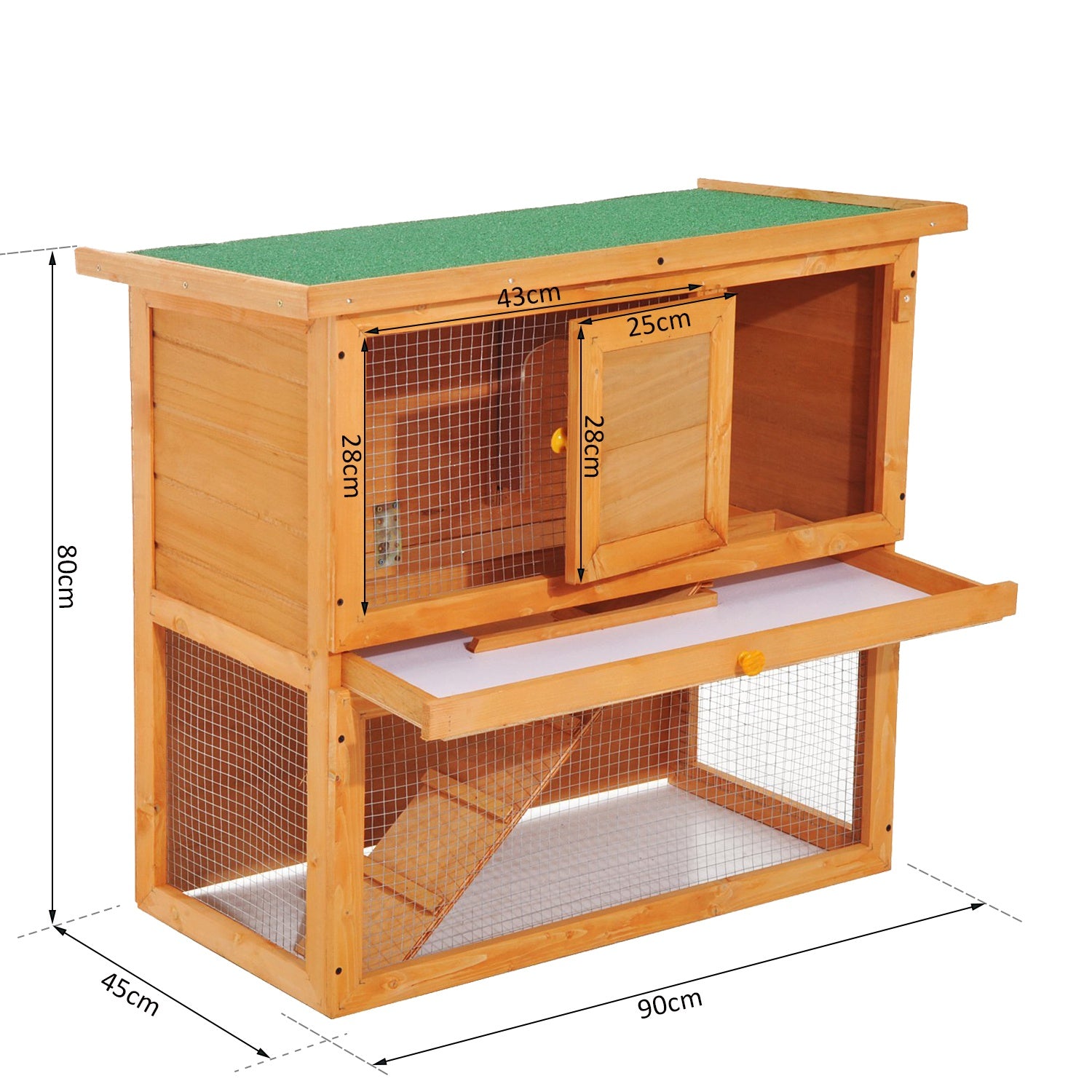 Pawhut Wooden 90cm 2 Tiers Guinea Pigs Hutches 
