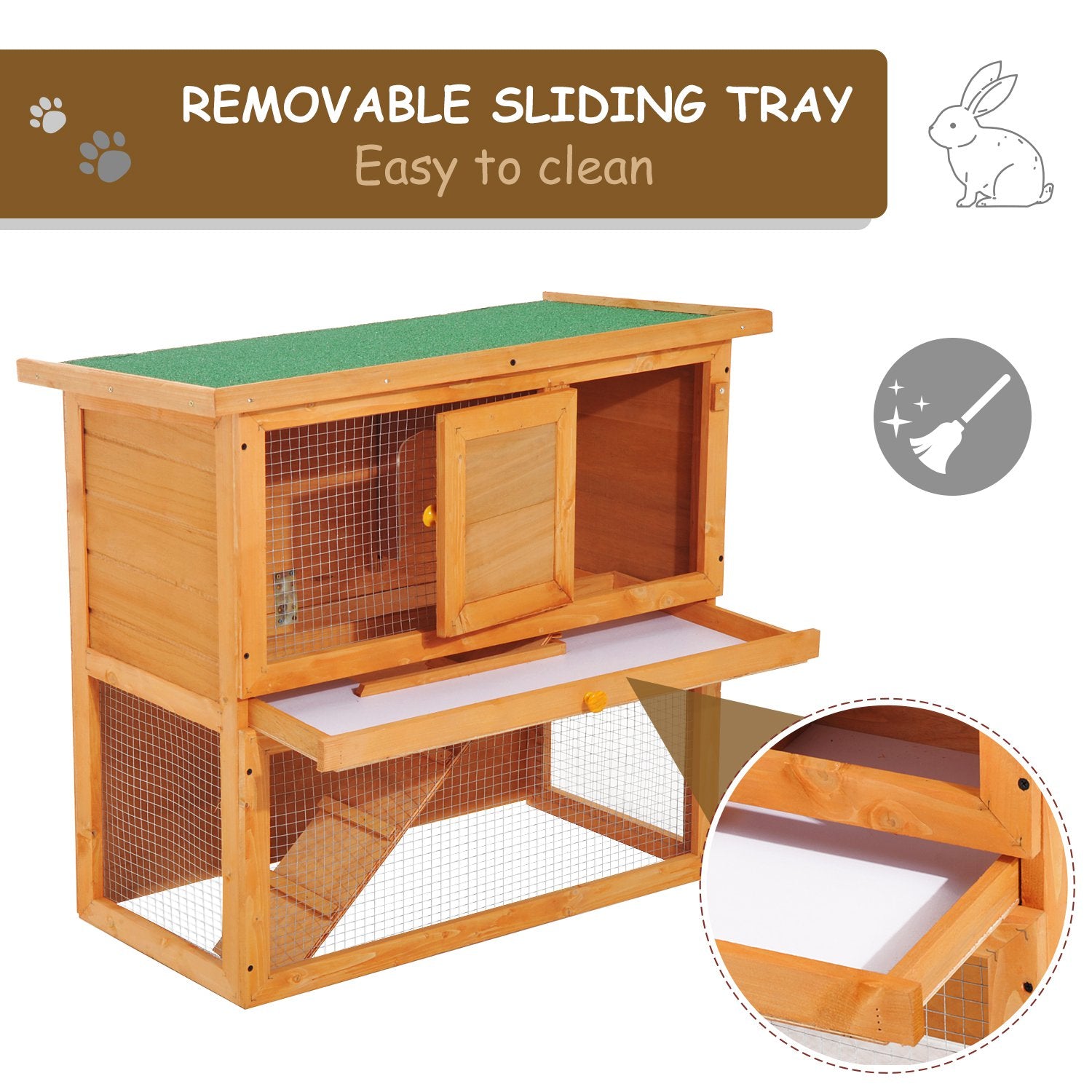 Pawhut Wooden 90cm 2 Tiers Guinea Pigs Hutches 