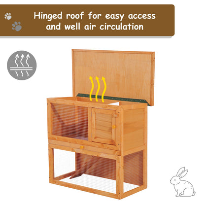 Pawhut Wooden 90cm 2 Tiers Guinea Pigs Hutches 