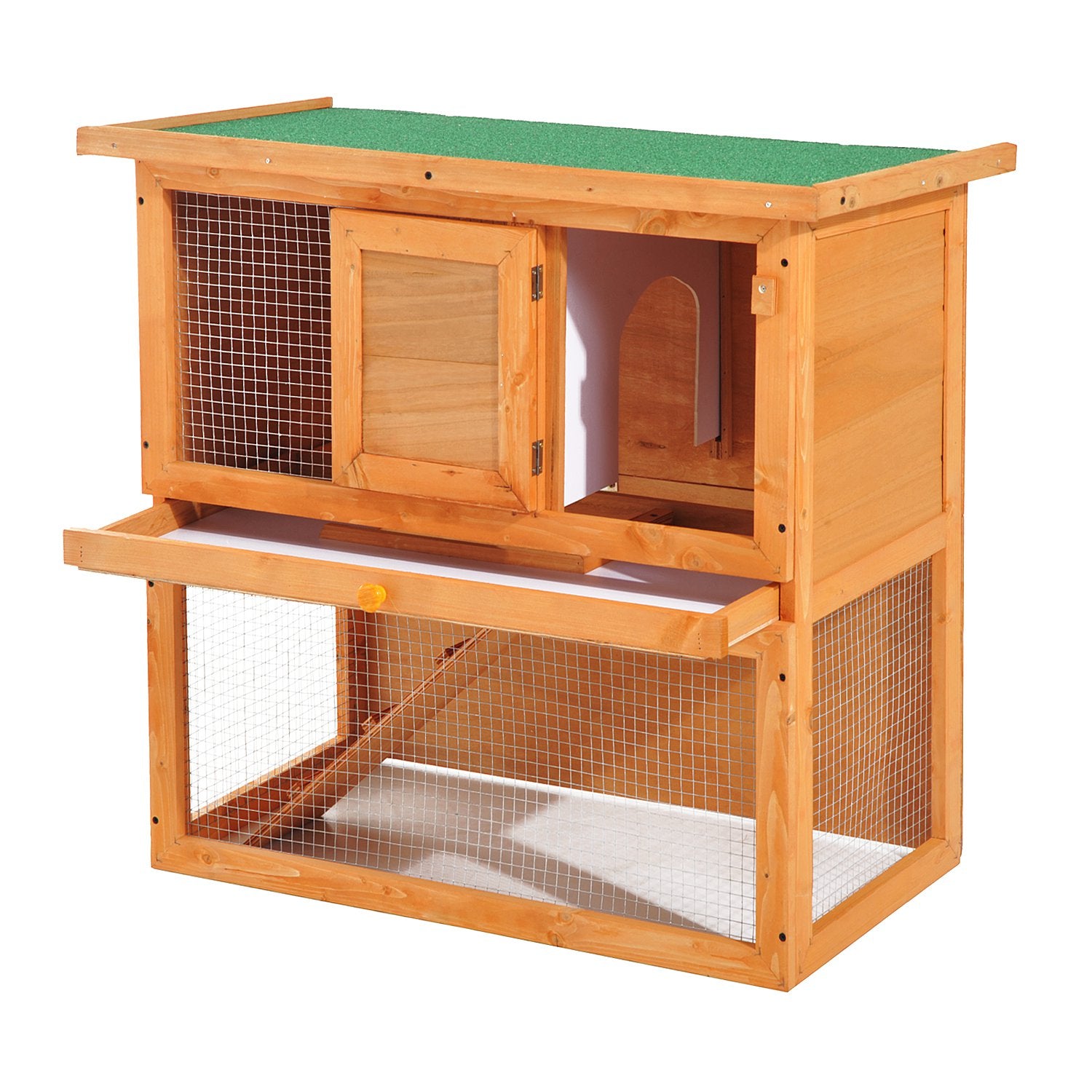 Pawhut Wooden 90cm 2 Tiers Guinea Pigs Hutches 