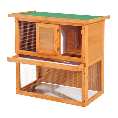 Pawhut Wooden 90cm 2 Tiers Guinea Pigs Hutches 