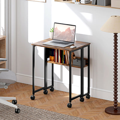 HOMCOM 63 cm Drop Leaf Writing Work Desk - Rustic Brown 