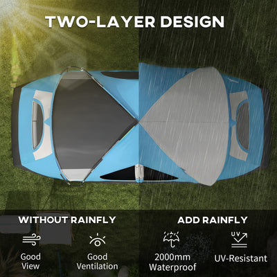 Outsunny Camping Tent for 6-8 Man with 2000mm Waterproof Rainfly and Carry Bag for Fishing Hiking Festival, Sky Blue 