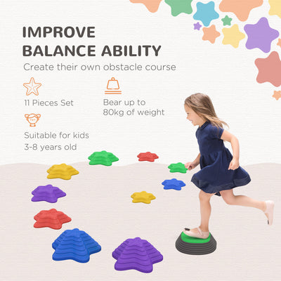 ZONEKIZ Kids Stepping Stones, 11 Pieces Balance River Stones for Obstacle Course, Stackable Non-Slip Starfish Shape, Sensory Play for Indoors, Outdoors 