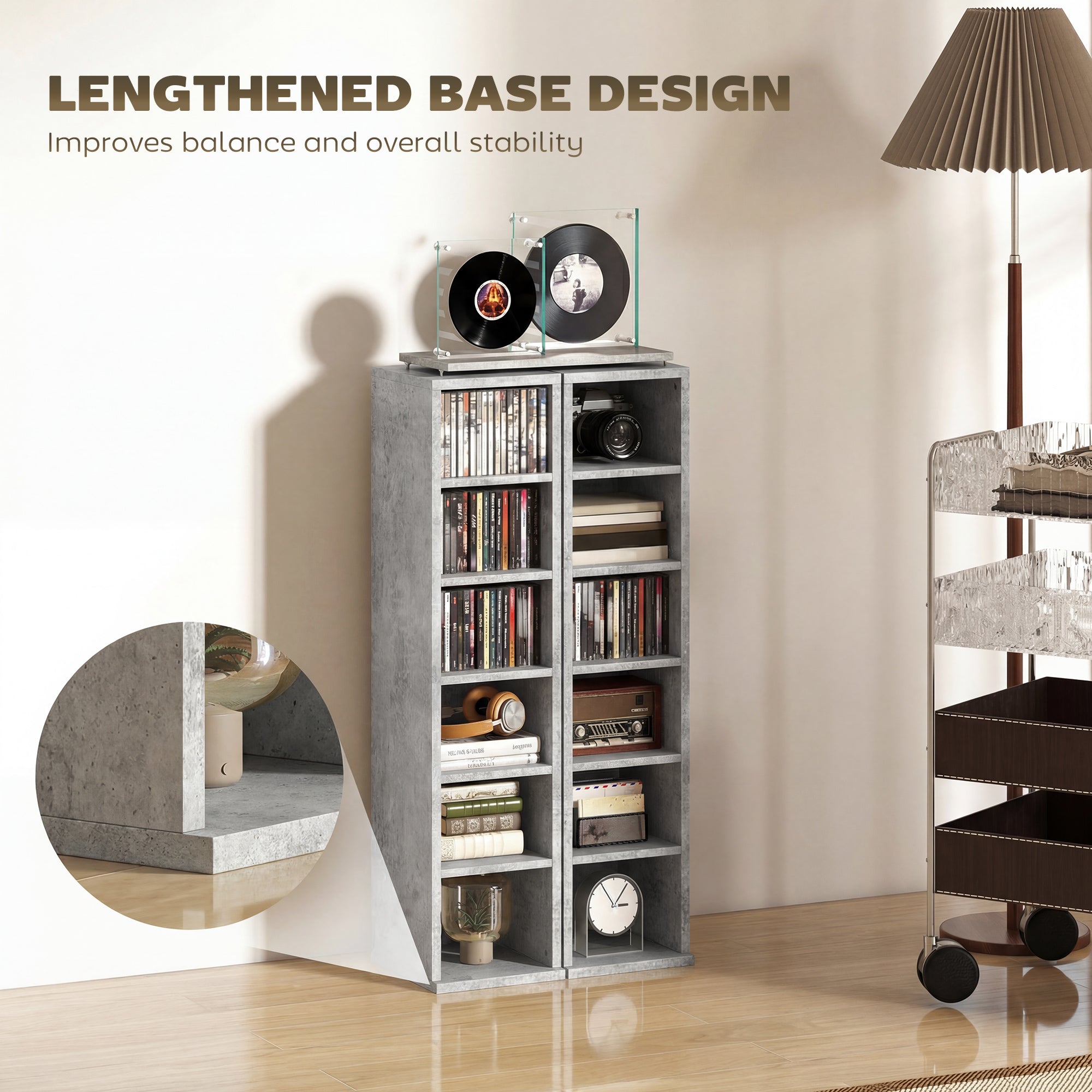HOMCOM Set of 2 CD Media Display Shelf Unit Tower Rack with Adjustable Shelves, Grey 