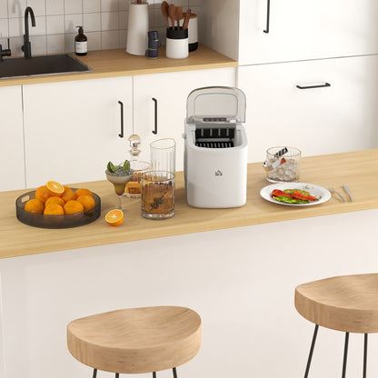HOMCOM Ice Maker Machine Counter Top, 12Kg in 24 Hrs, 9 Cubes Ready in 6-12Mins, Portable Ice Cube Maker with Ice Scoop and Basket, White 