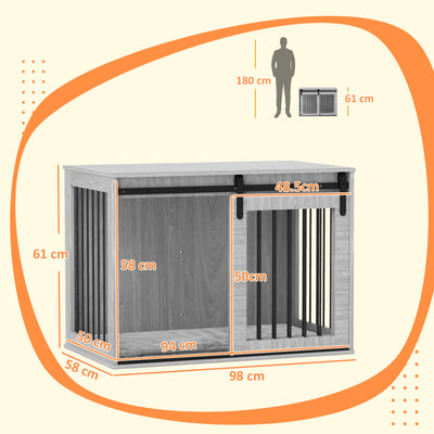 PawHut 98cm Dog Crate Furniture with Removable Cushion for Large Dogs - Grey 