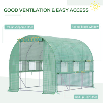 Outsunny Walk-in Polytunnel Greenhouse Green House with Roll-up Sidewalls, UV-resistant PE Cover, 3 x 2 x 2m, Green 