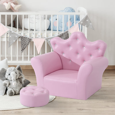 HOMCOM Children Kids Sofa Set Armchair Chair Seat with Free Footstool PU Leather for Girls 58L x 40.5W x 49H cm Pink 