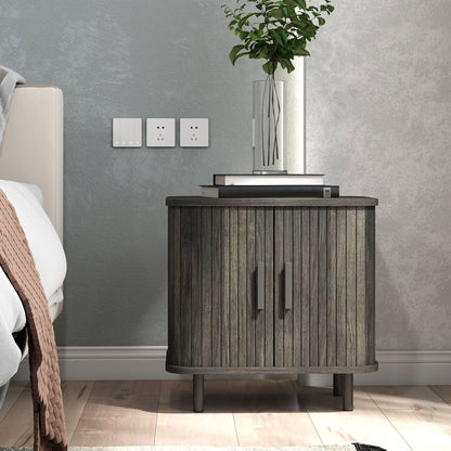 HOMCOM Bedside Table, Nordic Side Table with Roller Shutter Style Sliding Doors and Metal Legs for Bedroom, Living Room, Grey