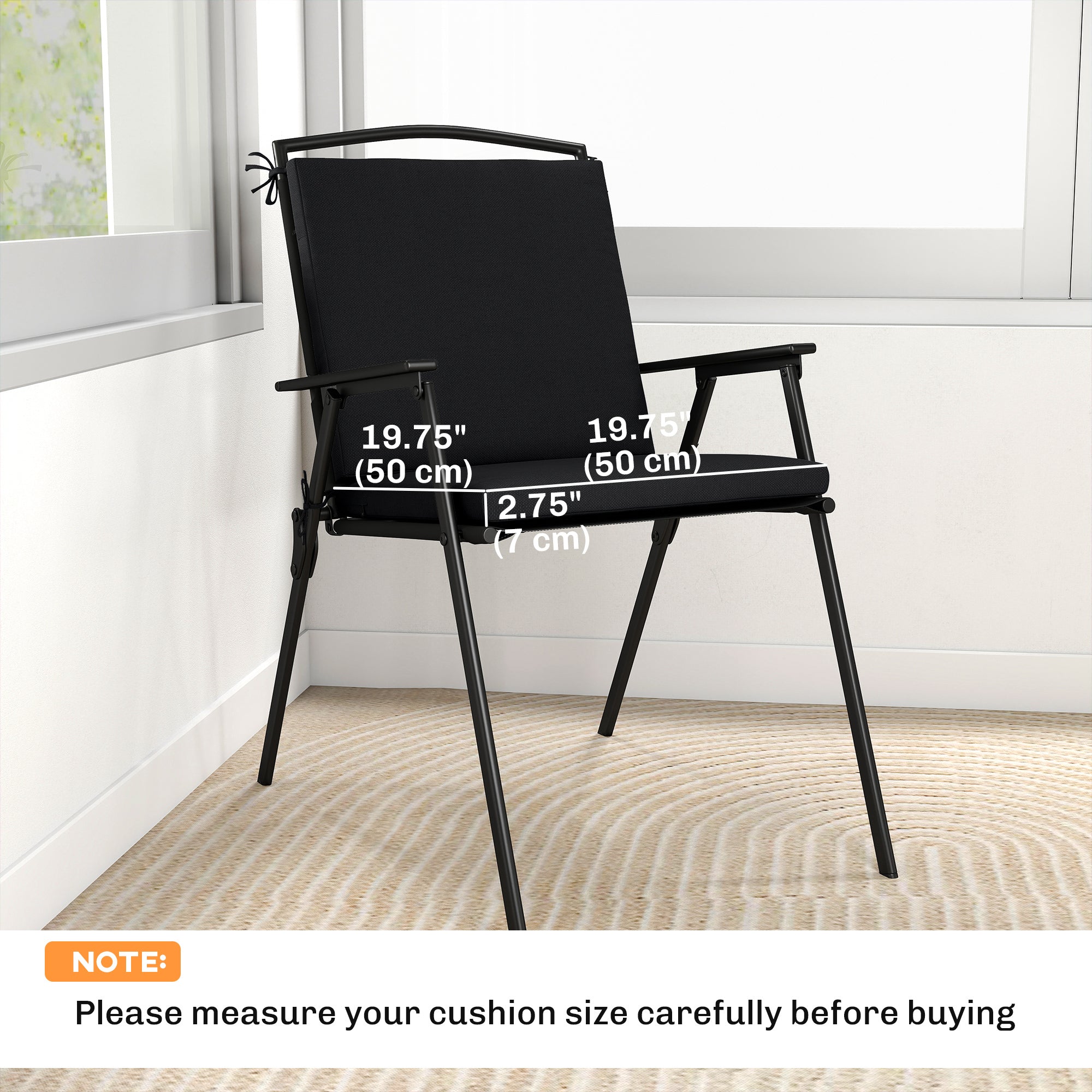 Outsunny Outdoor Seat Cushions Set of 2 with Ties, Waterproof Garden Seat Pads, Black 
