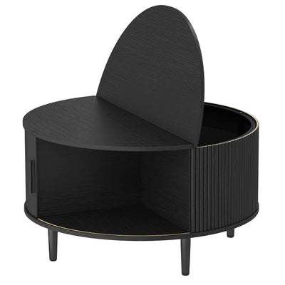 HOMCOM Coffee Table with Lift Top and Hidden Storage, Round Centre Table with Fluted Sliding Door, 80 cm, Black Wood Effect