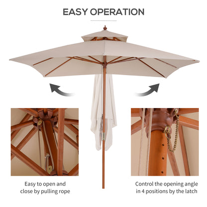 Outsunny 3 x 3 metre Patio Parasol Garden Umbrellas Sunshade Outdoor Wooden Parasol Canopy Double Tier, Beige, BASE NOT INCLUDED 