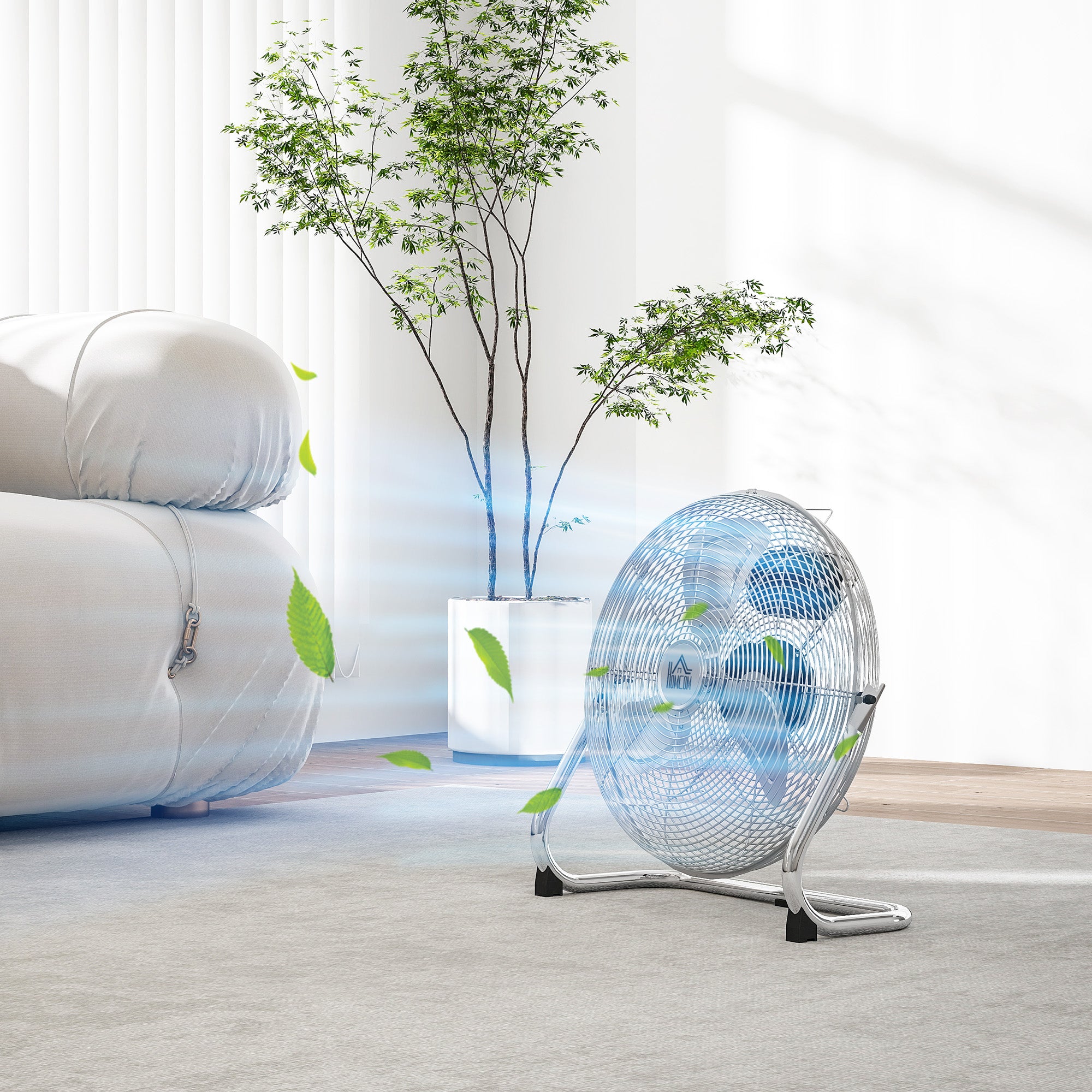 HOMCOM Metal Floor Fan with 3 Speeds & 120° Adjustable Tilt - Silver Tone