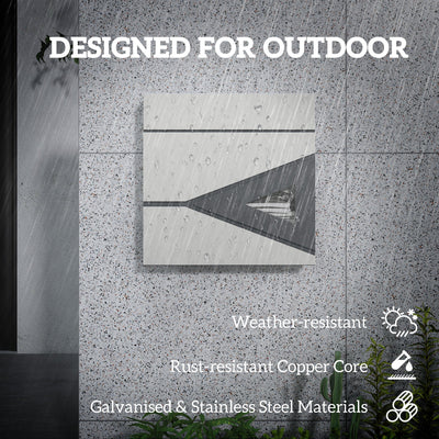 HOMCOM Wall Mounted Post Box with Viewing Window, 2 Lock, Modern Galvanised Steel Mailbox with Copper Core, Weatherproof Letterbox for Outdoor Use, Easy to Install, Silver 