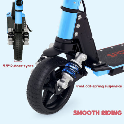 SPORTNOW Folding Electric Scooter for Kids Age 6-14 with Dual Brakes, Front Suspension, LED Colourful Lights and Display, 6.8kg Lightweight Aluminium E Scooter, Up to 14 KM/H & 6 KM, Blue 