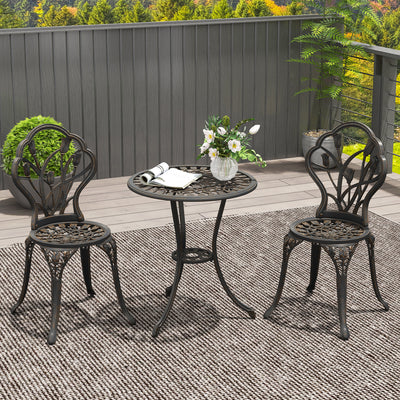 Outsunny 3 Piece Patio Bistro Set for 2, Outdoor Aluminium Garden Table and Chairs with Umbrella Hole for Balcony, Bronze Tone 