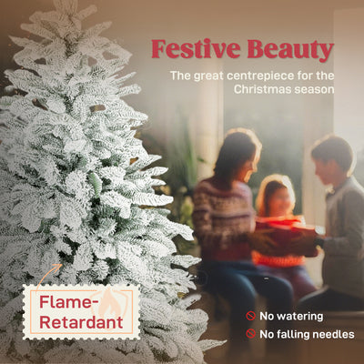 HOMCOM 5 ft Artificial Flocked Christmas Tree with 717 Branches, Hinged Xmas Tree with Foldable Metal Stand, Easy Assembly for Home Office Decor 