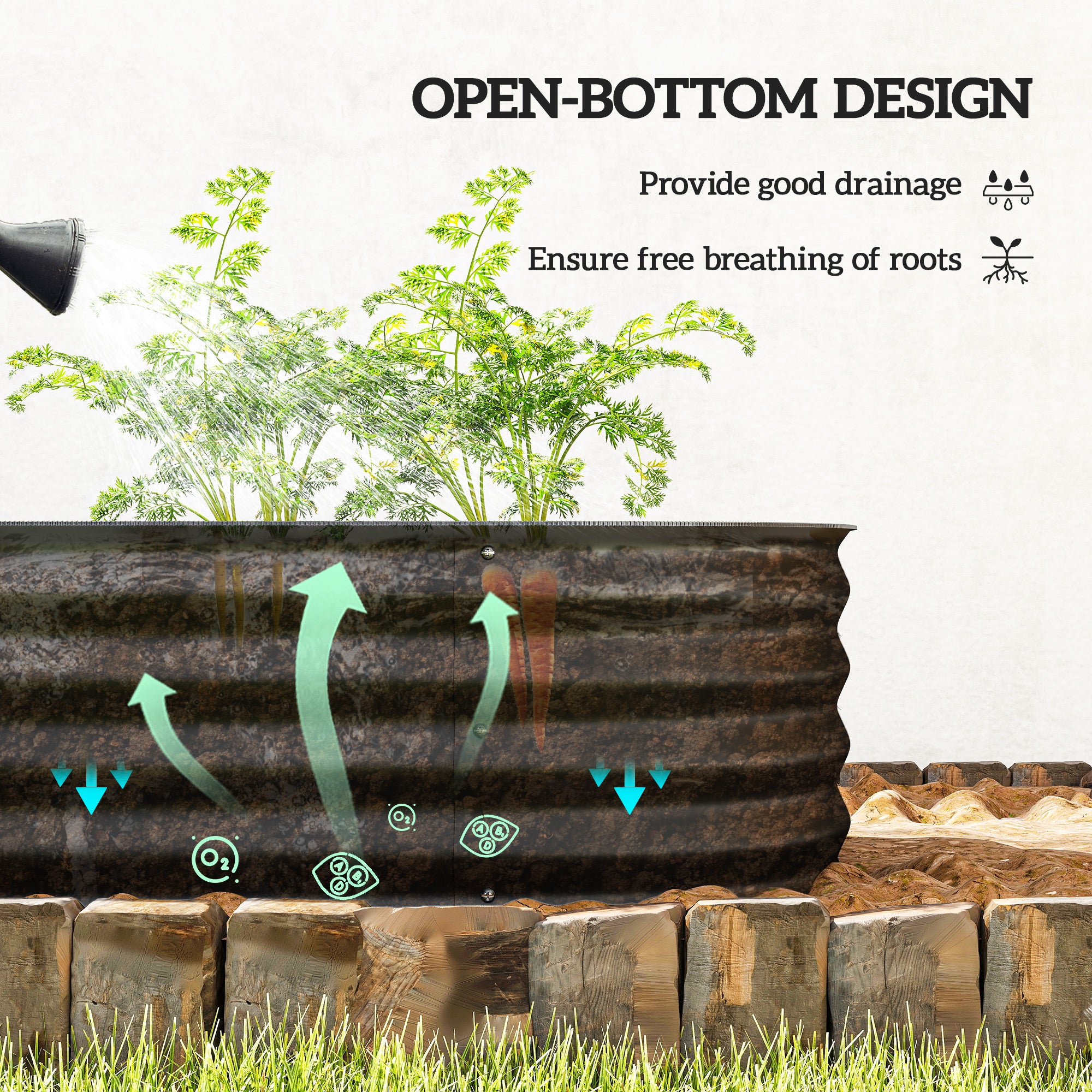 Outsunny Galvanised Raised Garden Bed, Metal Planter Box with Safety Edging, for Flowers, Herbs, Succulents, Black 