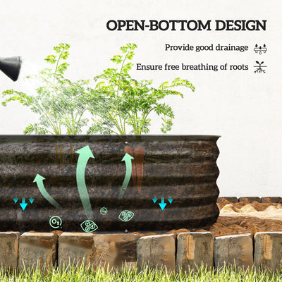 Outsunny Galvanised Raised Garden Bed, Metal Planter Box with Safety Edging, for Flowers, Herbs, Succulents, Black 