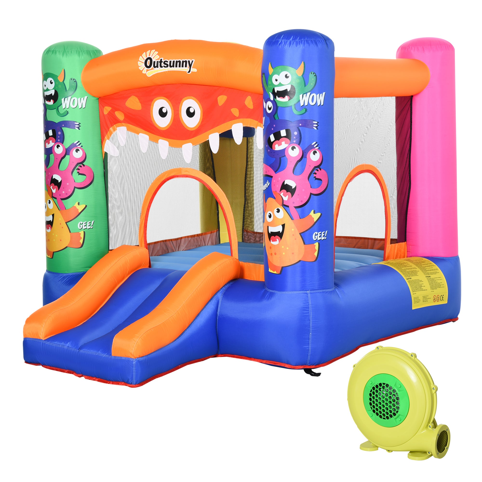 Outsunny Bouncy Castle Inflatable Basket Trampoline Slide Monster Design 180 x 250 x 175 (CM) 