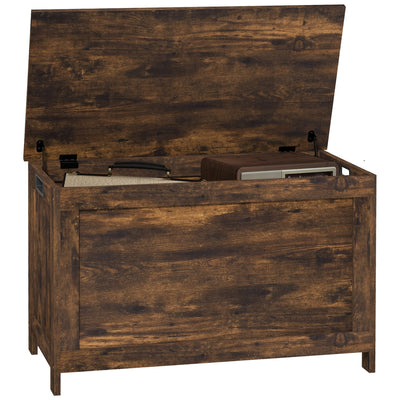 HOMCOM Storage Chest, Modern Storage Trunk with 2 Safety Hinges and Cut-out Handles, Wooden Toy Box for Living Room, Entryway, 76 x 40 x 48 cm, Rustic Brown 