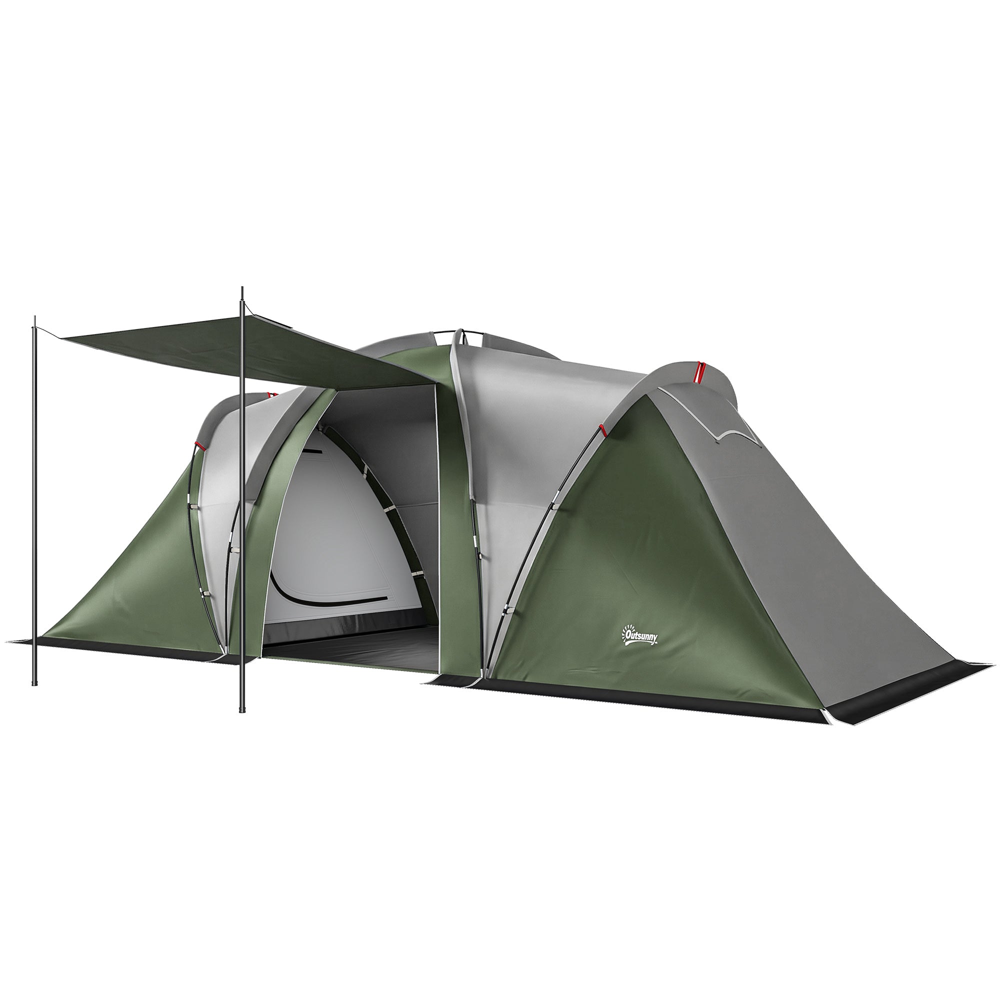 Outsunny Family Camping Tent 3000mm Waterproof Windproof Tunnel Tent 8-12 Person Two Bedrooms Green 