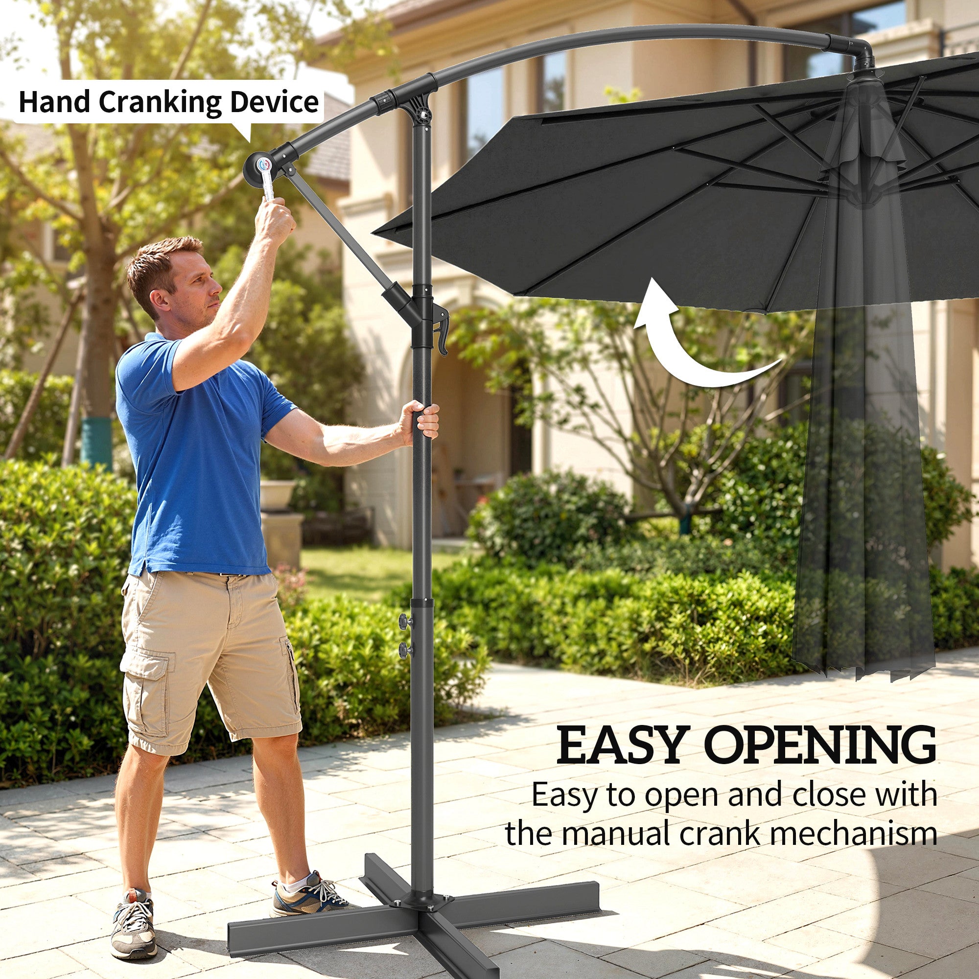 Outsunny 3m Overhanging Cantilever Parasol, with Cross Base - Grey 