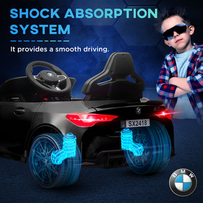 AIYAPLAY 12V BMW Licensed Kids Car, with Easy Transport, Remote Control, Suspension, Music, Horn, LED Lights, Black 