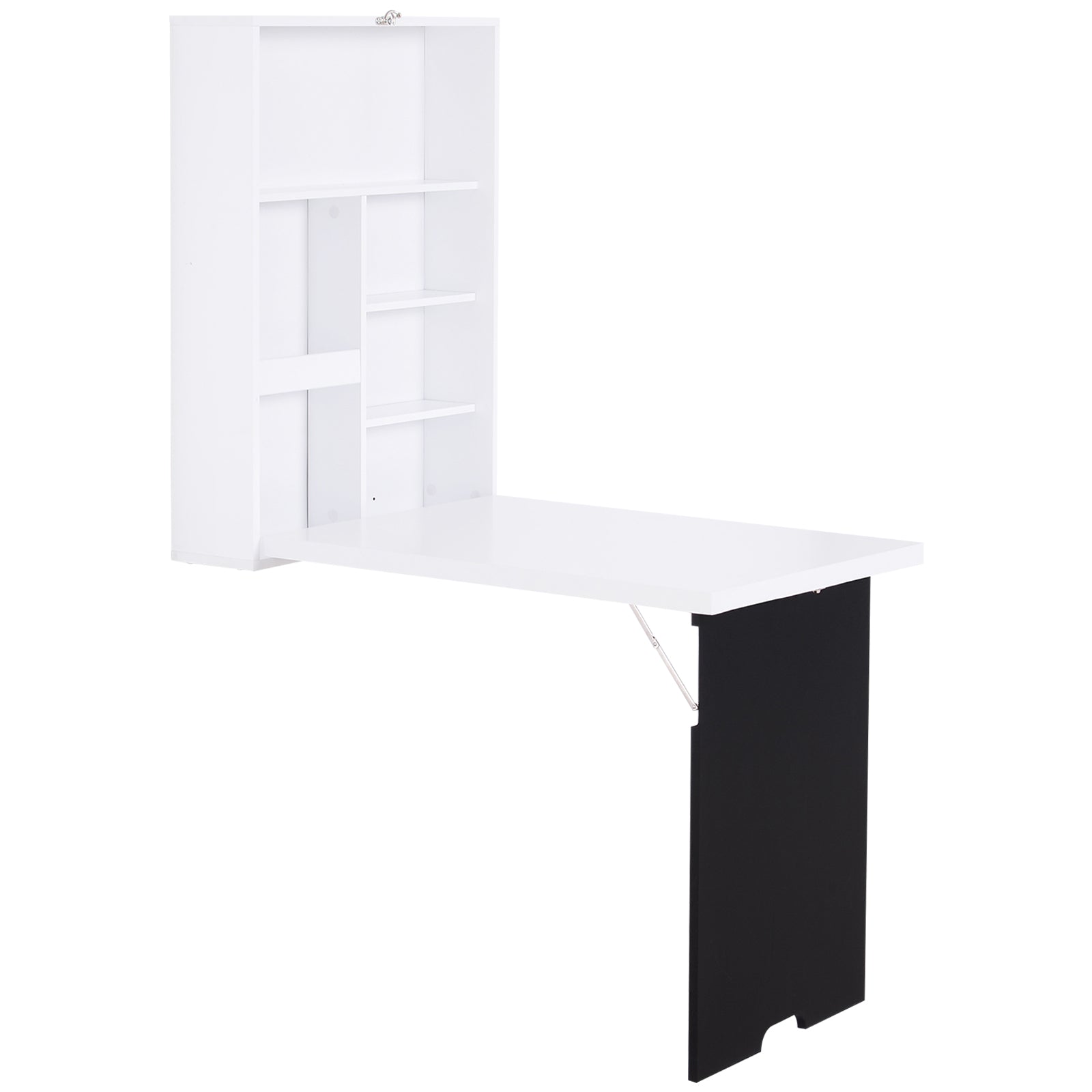 HOMCOM Folding Wall-Mounted Drop-Leaf Table, Convertible Wall Table With Chalkboard and Storage Shelf, Multifunctional Floating Desk for Home Office, White 
