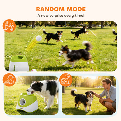 PawHut Automatic Dog Ball Launcher with 5 ETPU Tennis Balls 2.3", 3 Distance Settings 20/33/46ft, Green 